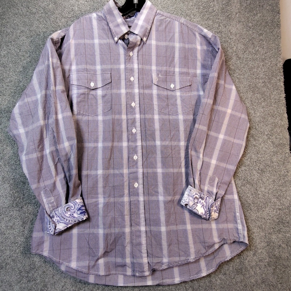 Stetson Mens Shirt Multicolor L Plaid Long Sleeve Button Up Collared Western